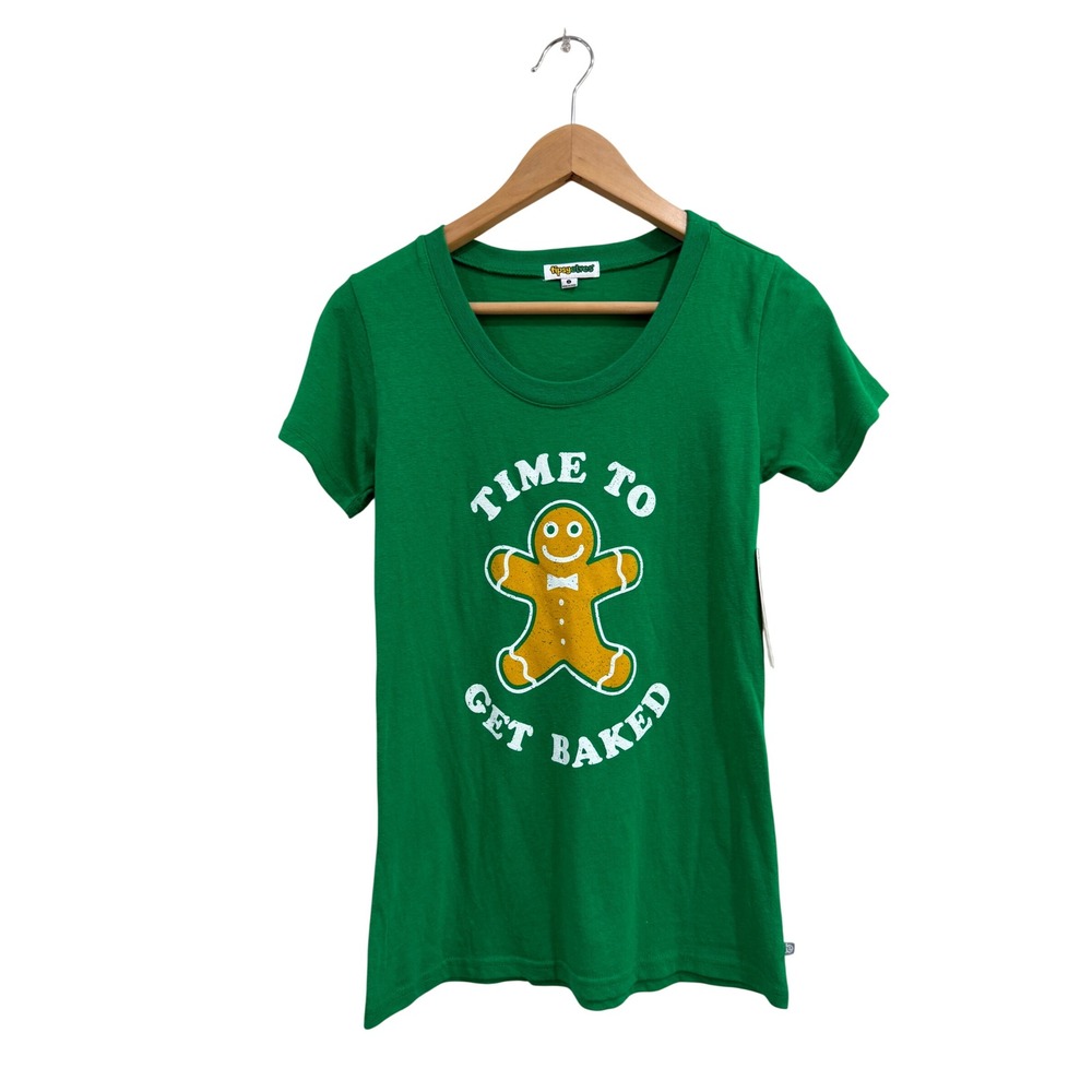 Tipsy Elves Time To Get Baked Gingerbread Man Graphic Tee Green Small